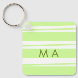 Neon green stripes Greek pattern letter monogram Key Ring