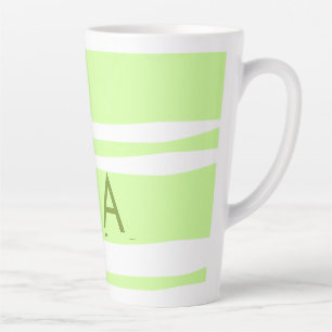 Neon green  stripes Greek pattern letter monogram  Latte Mug