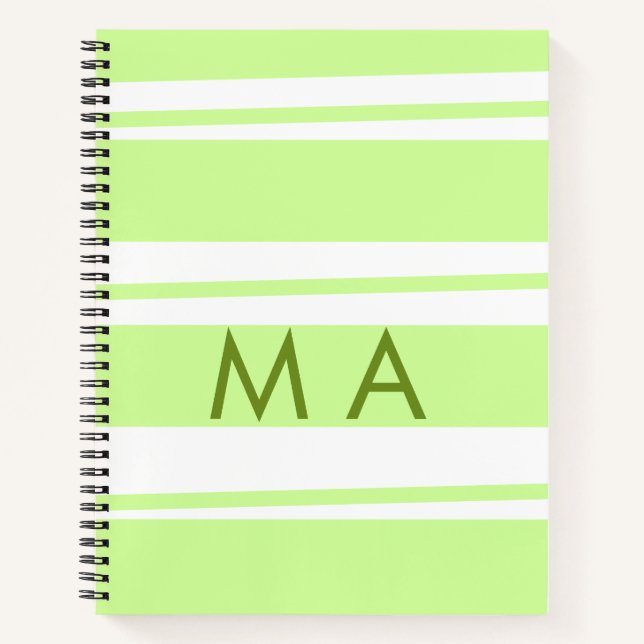 Neon green  stripes Greek pattern letter monogram  Notebook (Front)