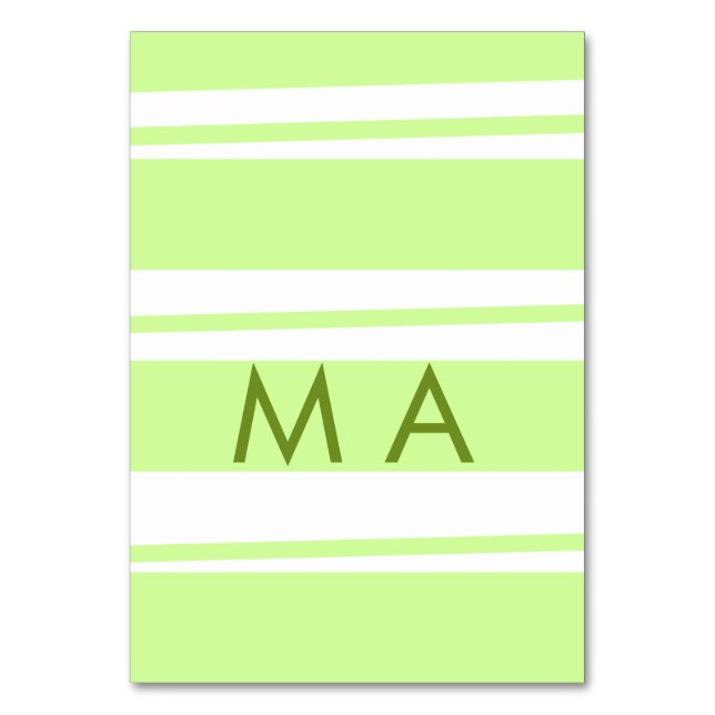 Neon green  stripes Greek pattern letter monogram  Table Number (Front)
