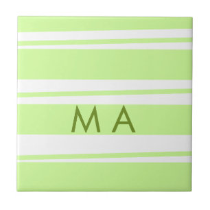 Neon green stripes Greek pattern letter monogram Tile