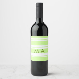 Neon green stripes Greek pattern letter monogram Wine Label