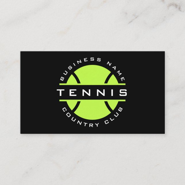 Neon Green Tennis Club Logo Modern Social Media Business Card (Front)