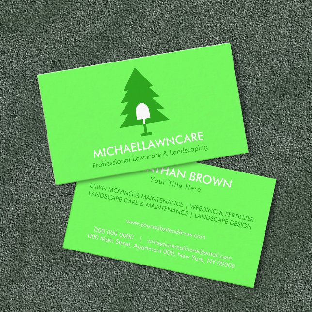 Neon Green Tree Lawn Care Landscape Garden Business Card (Creator Uploaded)