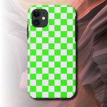 Neon Green White Chequered Chequerboard Vintage Case-Mate iPhone Case<br><div class="desc">Neon Green and White Chequered Chequerboard | Vintage | Classic | Trendy | Stylish | Fashion | Minimal</div>