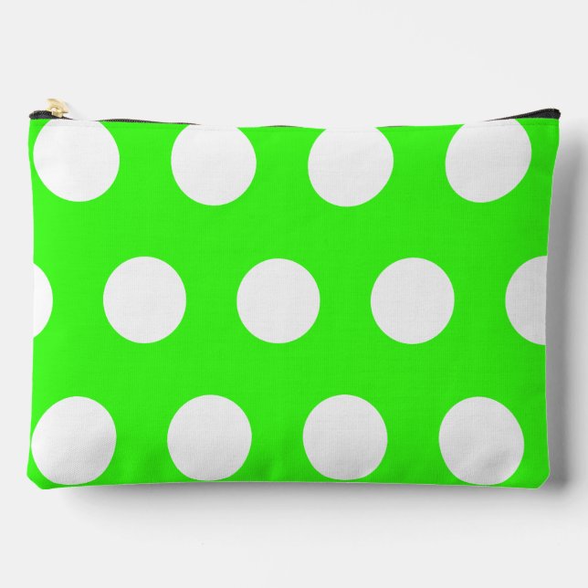 Neon Green White Large Polka Dots Accessory Pouch (Front)