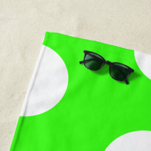 Neon Green White Large Polka Dots Beach Towel