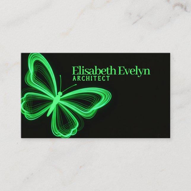 Neon Green Wings: Futuristic Business Card Art (Front)