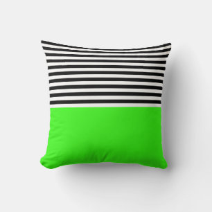 Neon Green With Black and White Stripes Cushion
