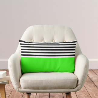 Neon Green With Black and White Stripes Lumbar Cushion