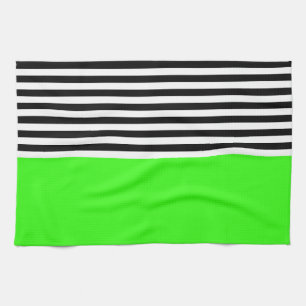 Neon Green With Black and White Stripes Tea Towel
