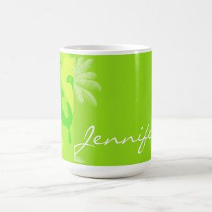 Neon Green Yellow Camo; Tropical Palm Tree Coffee Mug