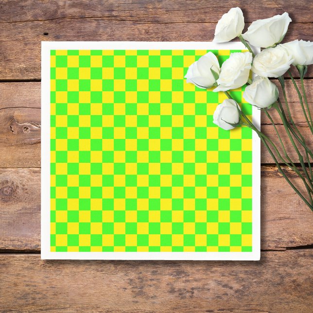 Neon Green Yellow Chequered Chequerboard Vintage Napkin (Creator Uploaded)