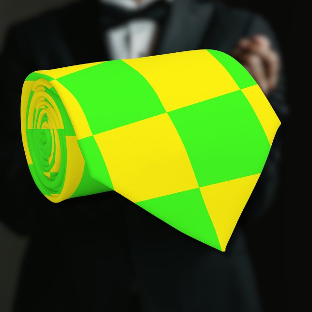 Neon Green Yellow Chequered Chequerboard Vintage Tie (Creator Uploaded)