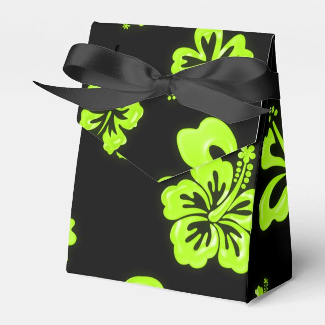Neon Green Yellow Hibiscus Flower Party Favour Box (Front Side)