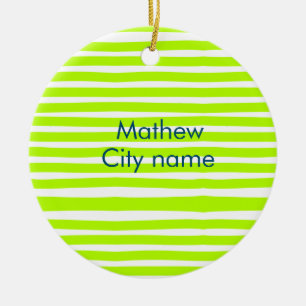 Neon green yellow retro stripes add name cityplace ceramic tree decoration