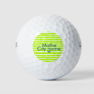 Neon green yellow retro stripes add name cityplace golf balls