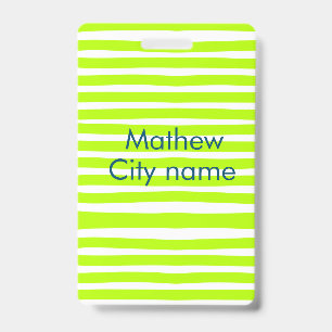 Neon green yellow retro stripes add name cityplace ID badge