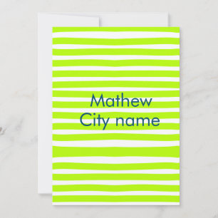 Neon green yellow retro stripes add name cityplace invitation
