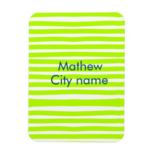 Neon green yellow retro stripes add name cityplace magnet