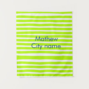 Neon green yellow retro stripes add name cityplace tapestry