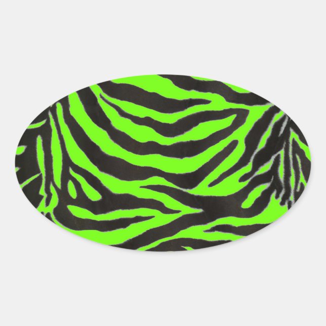 Neon Green Zebra Skin Texture Background Oval Sticker (Front)