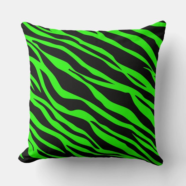Neon Green Zebra Striped Cushion (Front)