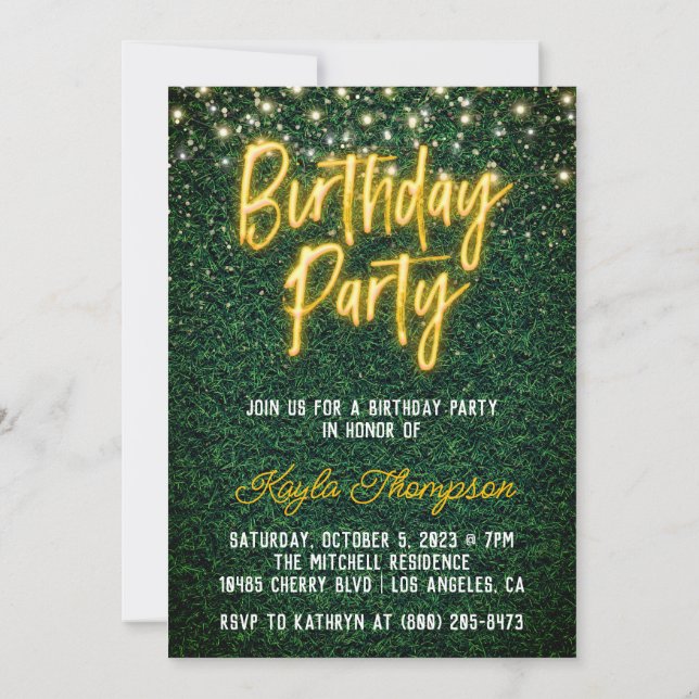 Neon Greenery Green Wall Birthday Party Invitation (Back)