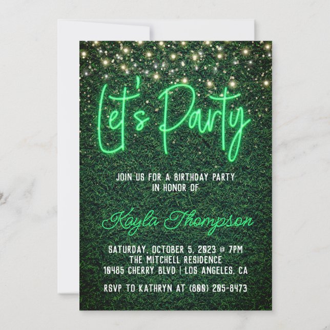 Neon Greenery Green Wall Let's Party Invitation (Back)