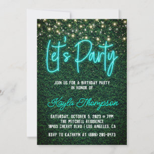 Neon Greenery Green Wall Let's Party Invitation