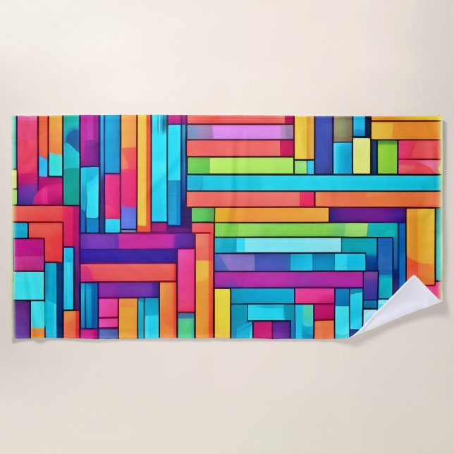 Neon Grid - Colourful Abstract Mosaic Beach Towel (Front)