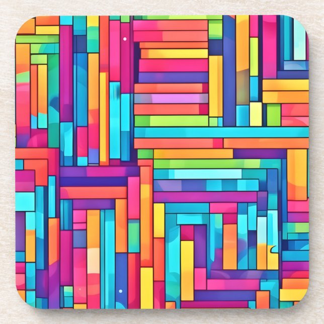 Neon Grid - Colourful Abstract Mosaic Coaster (Front)