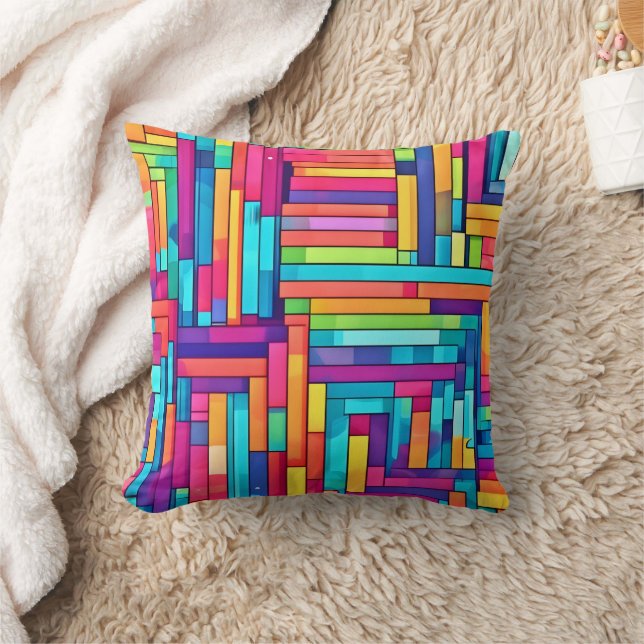 Neon Grid - Colourful Abstract Mosaic Cushion (Blanket)