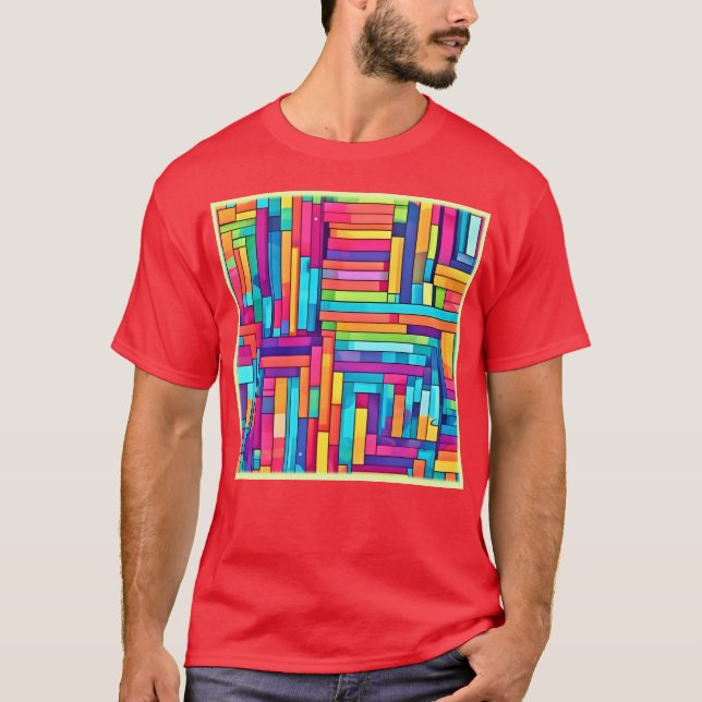 Neon Grid - Colourful Abstract Mosaic T-Shirt (Front)
