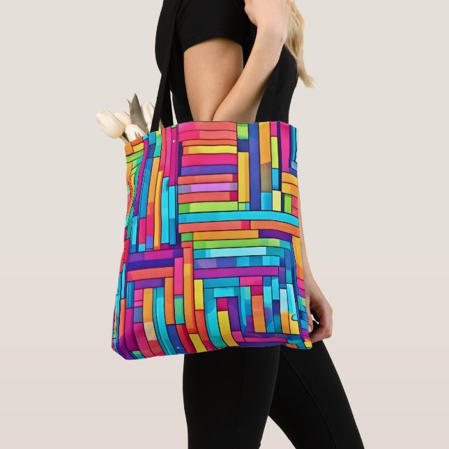Neon Grid - Colourful Abstract Mosaic Tote Bag (Close Up)