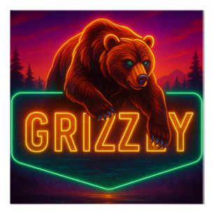 Neon Grizzly Poster