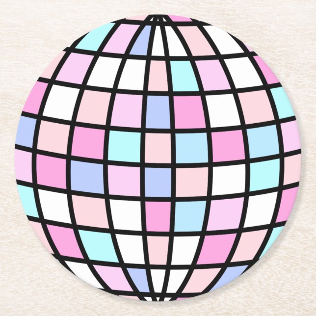 Neon Groovy Disco Ball Round Paper Coaster (Front)