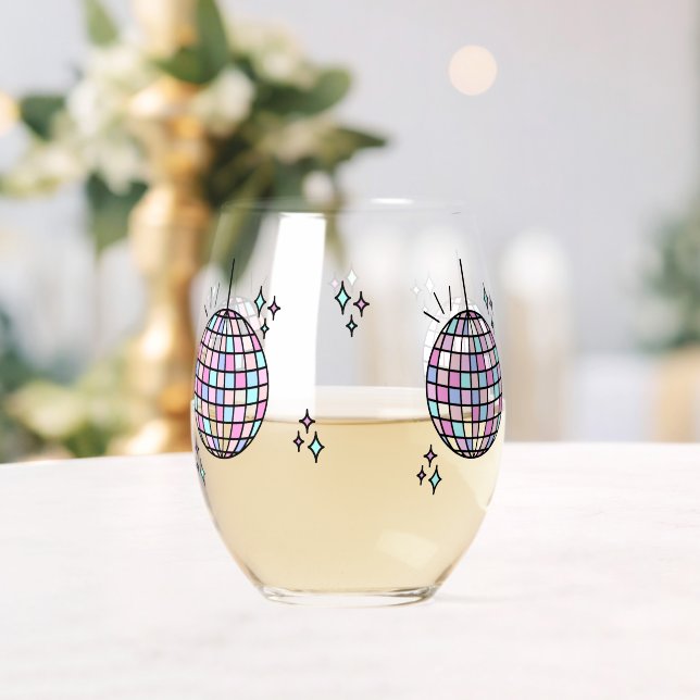 Neon Groovy Disco Ball Stemless Wine Glass (Insitu (Wedding))