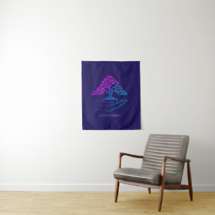Neon Growth Bonsai   Personalised Vaporwave Aesthe Tapestry