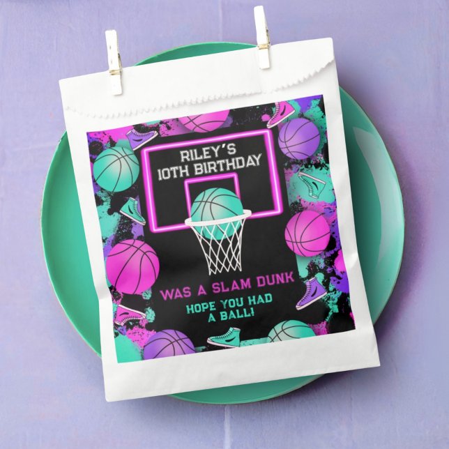 Neon Grunge Paint Splatter Basketball Birthday Favour Bags (Creator Uploaded)