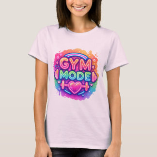 Neon Gym Mode – Rainbow Fitness Splash with heart T-Shirt