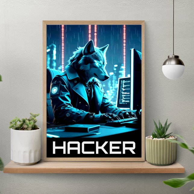 Neon Hacker Wolf Cyberpunk Style Poster (Creator Uploaded)