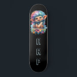 *~* Neon Hair Rainbow Troll AP89 Initial  Skateboard<br><div class="desc">(Search code AP89 for Troll items and AP88 for mediaeval theme items ) Easily Transfer to other Zazzle Products. BLACK background Skateboard. The bright and oh so happy NEON Rainbow colours just pop the TROLL images and LETTERS. Customise / Personalise your INITIALS / MONOGRAM. Whimsical Adorable Cute funny Long Hair...</div>