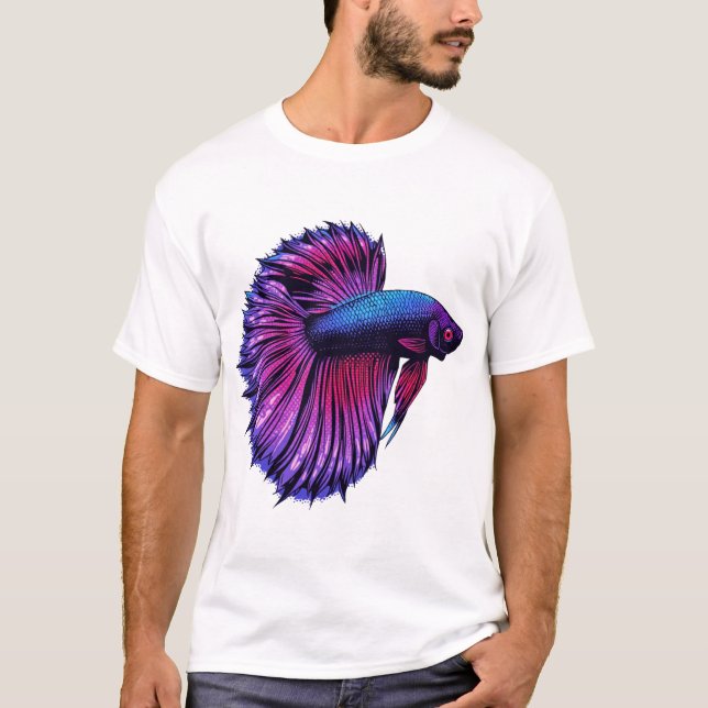 Neon Halftone Betta Fish Design T-Shirt (Front)