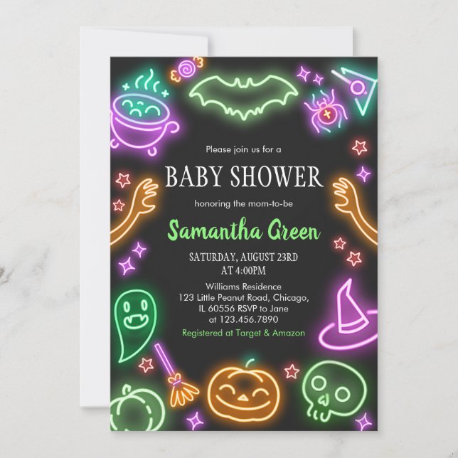 Neon Halloween Baby Shower Invitation (Front)