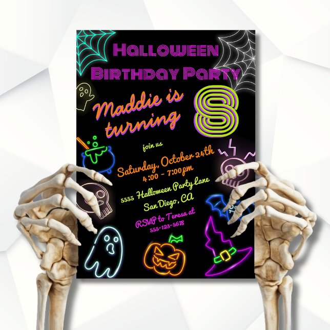 Neon Halloween Birthday Party Invitation (Creator Uploaded)