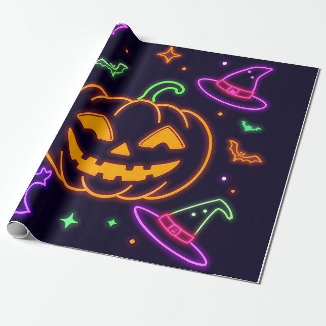 Neon Halloween Party Gift Wrap (Unrolled)