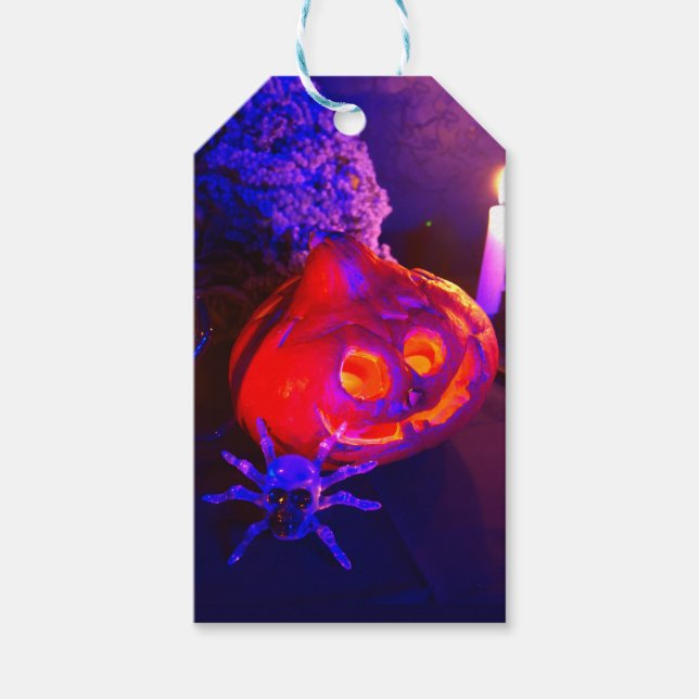 Neon Halloween pumpkins Gift Tags (Front)