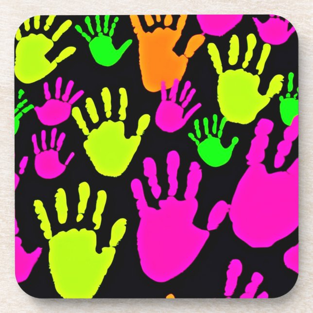Neon Handprint Graffiti Pattern Coaster (Front)