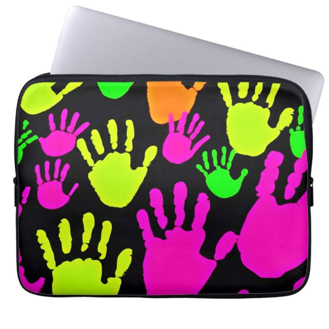 Neon Handprint Graffiti Pattern Laptop Sleeve (Front)
